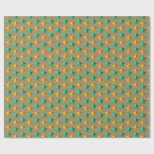 Rustic Kraft Bright Green Gold Stars Wrapping Paper