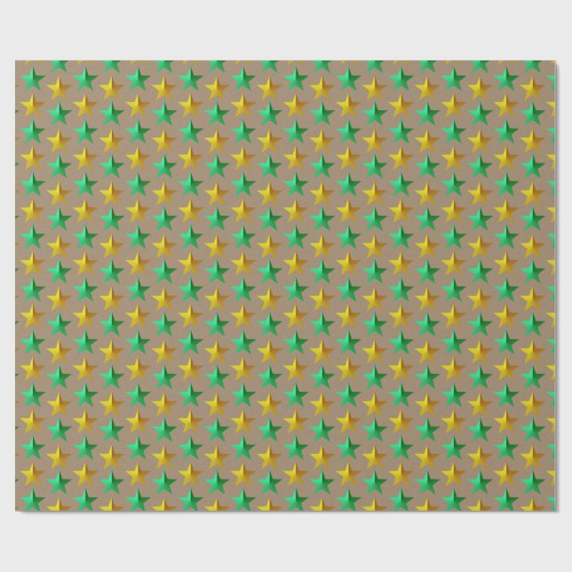 Rustic Kraft Bright Green Gold Stars  Wrapping Paper (Flat)