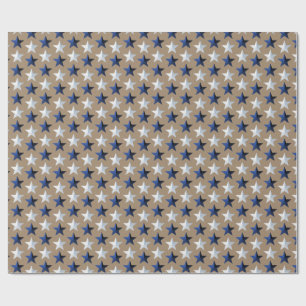 Rustic Kraft Bright Navy Blue Silver Stars  Wrapping Paper