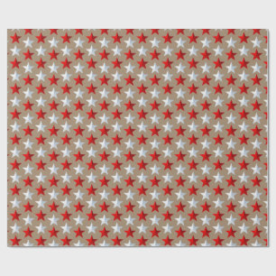 Rustic Kraft Bright Red White Stars  Wrapping Paper