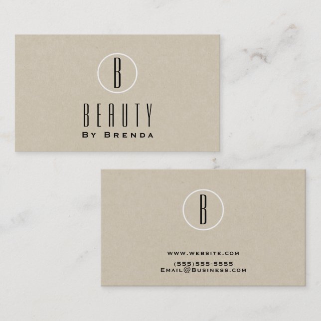 Rustic Kraft Brown Minimal Natural Monogram Logo Business Card (Front/Back)