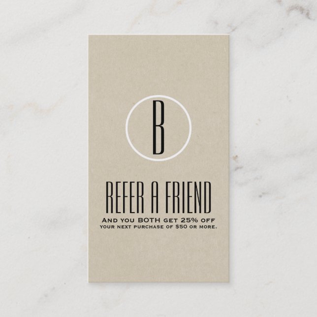 Rustic Kraft Brown Minimal Refer a Friend Referral Card (Front)