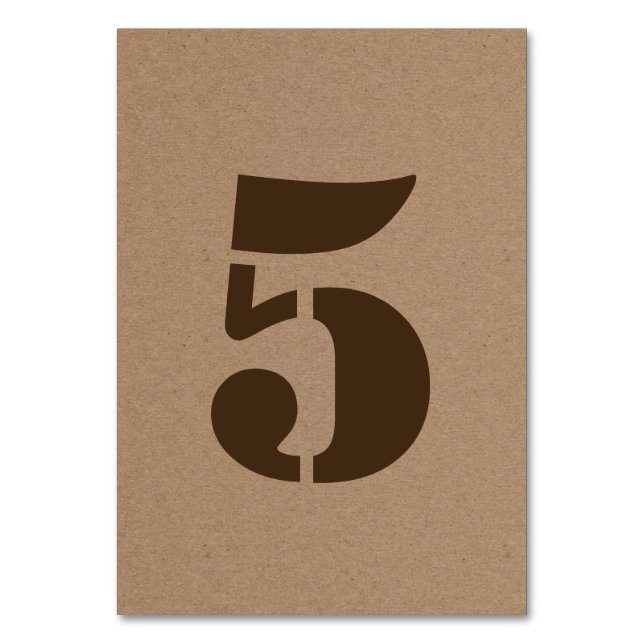 Rustic Kraft Brown Paper Country Wedding Table Number (Front)