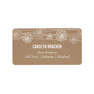Rustic Kraft Brown Paper Flowers Wedding Label