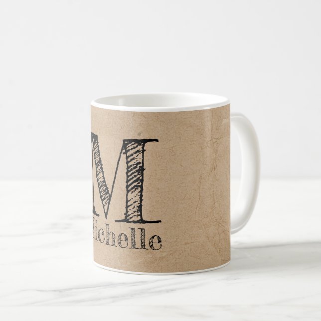 Rustic Kraft Brown Paper Look Monogram Coffee Mug (Front Right)