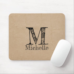 Rustic Kraft Brown Paper Look Monogram Mouse Pad