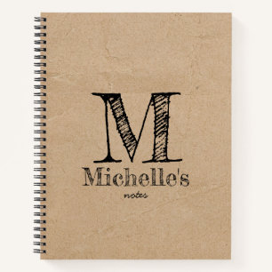 Rustic Kraft Brown Paper Look Monogram Notebook