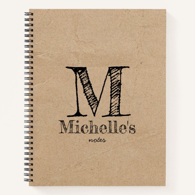 Rustic Kraft Brown Paper Look Monogram Notebook (Front)