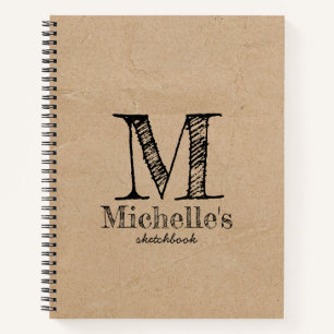 Rustic Kraft Brown Paper Look Monogram Sketchbook Notebook