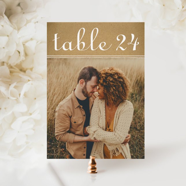 Rustic Kraft Brown Wedding Photo Table Number (Creator Uploaded)