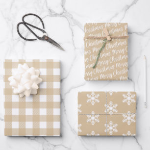 Rustic Kraft Buffalo Plaid Merry Christmas Pattern Wrapping Paper Sheet