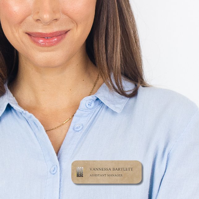 Rustic Kraft Business Logo Employee  Name Tag (Creator Uploaded)