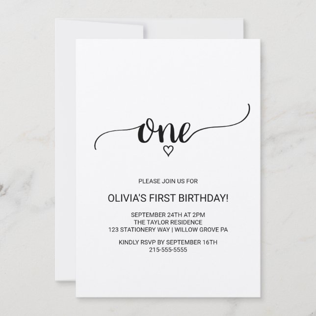 Rustic Kraft Calligraphy First Birthday Invitation (Front)