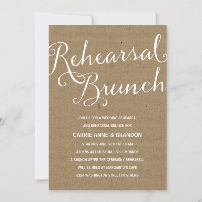 Rustic Kraft | Calligraphy Rehearsal Brunch Invitation (Front)