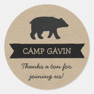 Rustic kraft camping birthday party favour sticker
