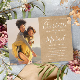 Rustic Kraft Chic Signature Script Photo Wedding Invitation
