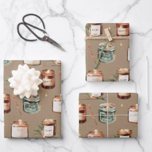 Rustic Kraft Christmas Candles Wrapping Paper Sheet
