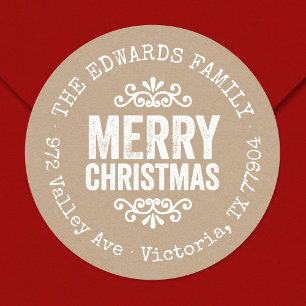 Rustic Kraft Christmas Circle Return Address Label
