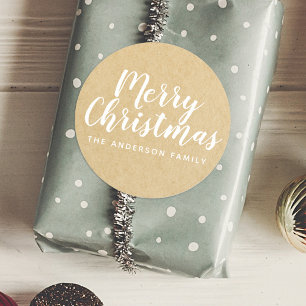 Rustic Kraft Christmas Hand Script Classic Round Sticker
