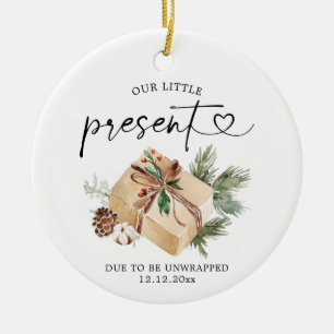 Rustic Kraft Christmas Pregnancy Announcement Gift Ceramic Ornament