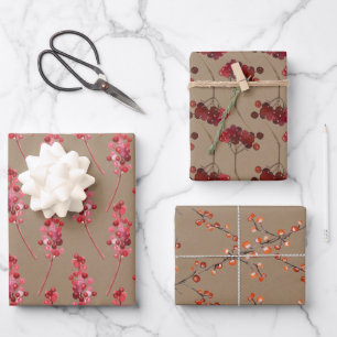 Rustic Kraft Christmas Red Berries Wrapping Paper Sheet
