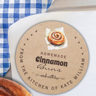 Rustic Kraft Cinnamon Bun From the Kitchen Of Classic Round Sticker