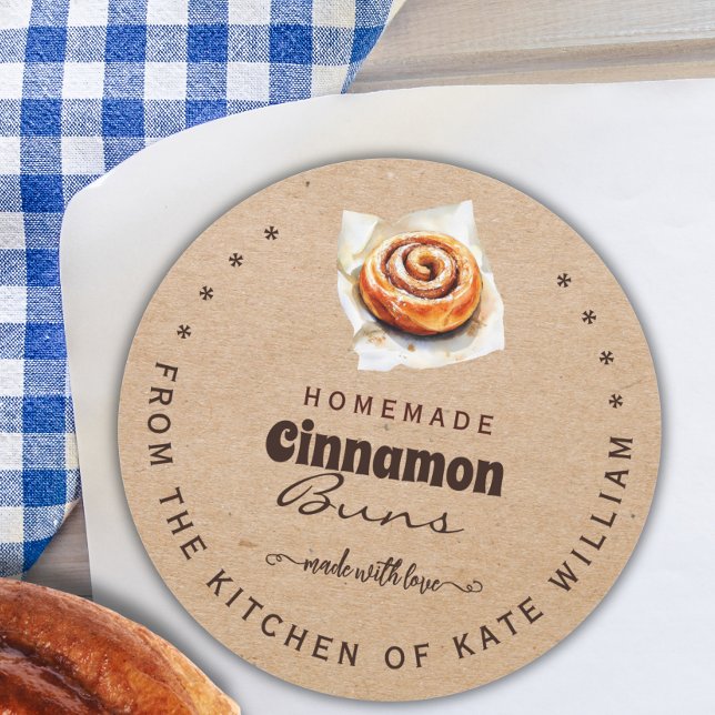 Rustic Kraft Cinnamon Bun From the Kitchen Of  Classic Round Sticker (Creator Uploaded)