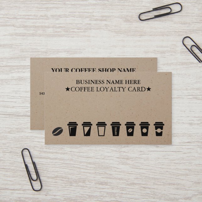 Rustic Kraft Coffee Shop Coffee Loyalty Cards (Front/Back In Situ)