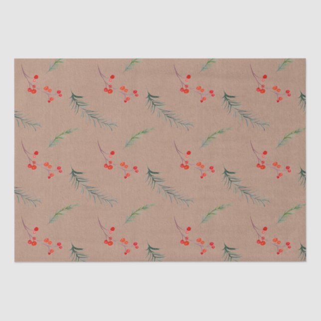 Rustic Kraft Colour Winter Spruce & Berries  Tissue Paper (Front)