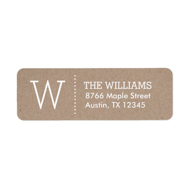 Rustic Kraft Custom Monogram Return Address Label (Front)