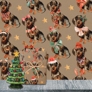 Rustic Kraft Dachshunds Christmas Party Wrapping Paper Sheet