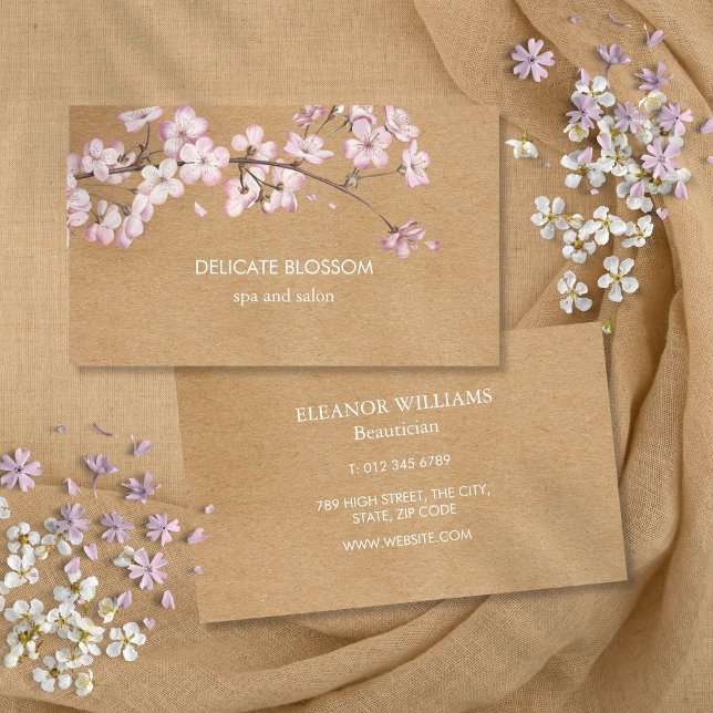 Rustic Kraft Delicate Pink Blossom Floral Business Card (Rustic Kraft Delicate Pink Blossom Floral Business Card)