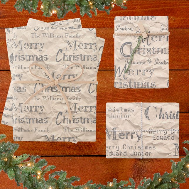 Rustic Kraft Distressed Grey Font Merry Christmas Wrapping Paper Sheet (Creator Uploaded)