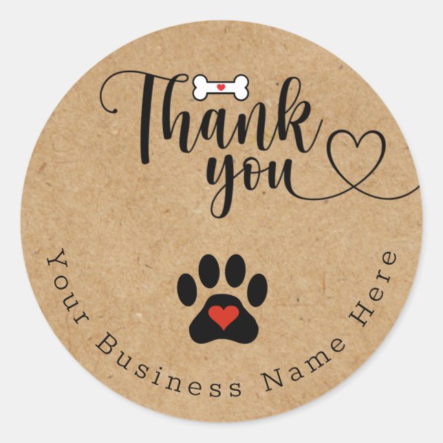 Rustic kraft - Dog Paw Custom Thank You Stickers (Front)