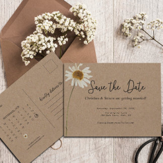 Rustic Kraft Dried Sunflower Wedding Save The Date Postcard