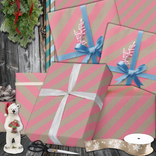 Rustic Kraft Dusty Rose Pink Wide Stripe Holiday Wrapping Paper
