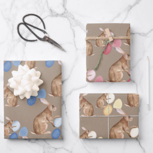 Rustic Kraft Easter Bunnies Share Easter Egg Hunt Wrapping Paper Sheet