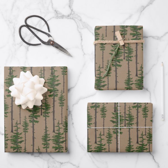 Rustic Kraft Eastern Pine Green Woodland Forest Wrapping Paper Sheet (Front)