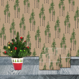 Rustic Kraft Eastern Pine Tree Woodland Forest Wrapping Paper