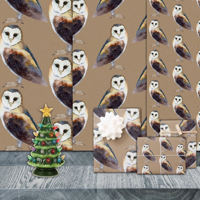 Rustic Kraft Elegant Barn Owl Wrapping Paper Sheet (Rustic Kraft Elegant Barn Owl Christmas Holiday Gift Wrapping Paper Sheets Trio)