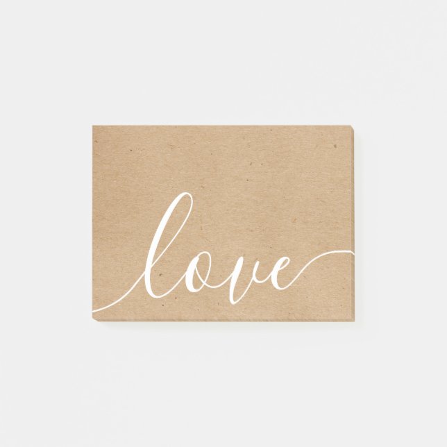 Rustic Kraft Elegant Script Love Post-it Notes (Front)