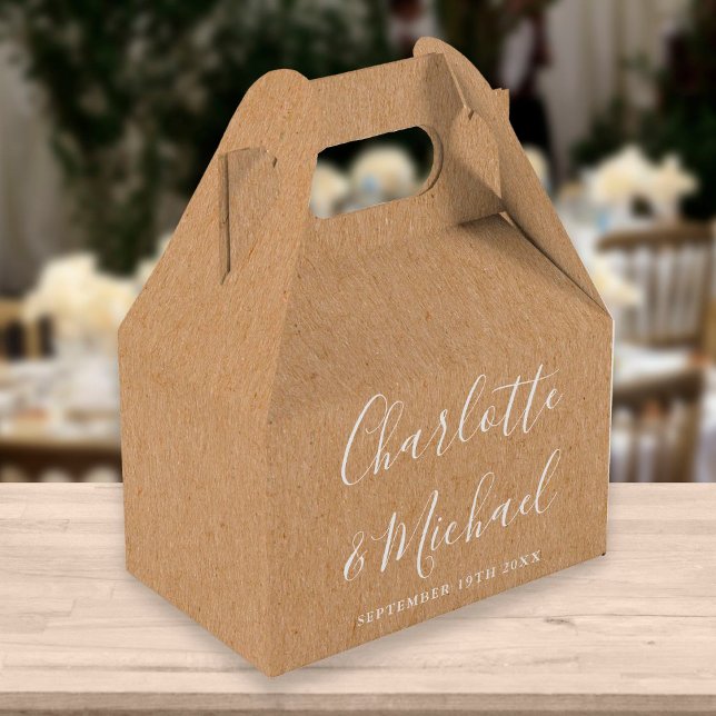 Rustic Kraft Elegant Signature Script Wedding Favo Favour Box (Creator Uploaded)