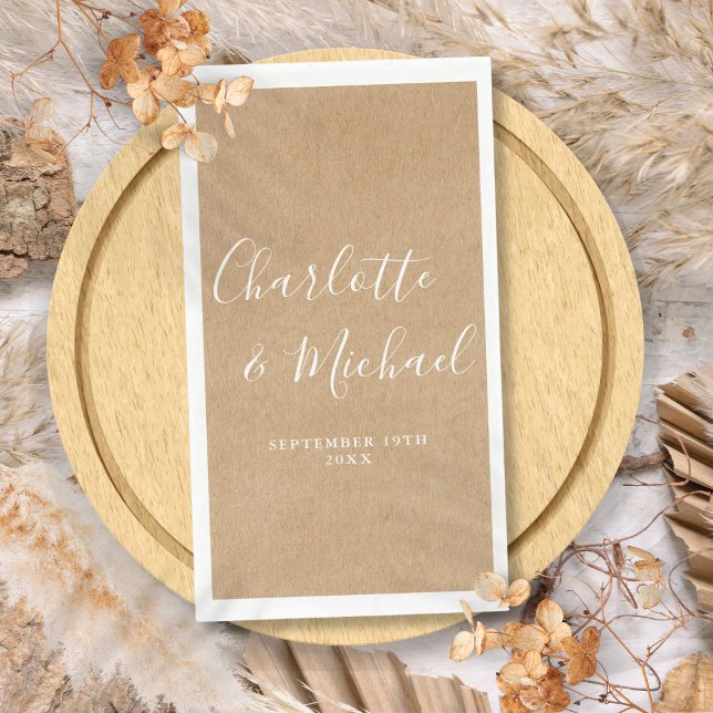 Rustic Kraft Elegant Signature Script Wedding Napkin (Rustic Kraft Elegant Signature Script Wedding Paper Guest Towels)