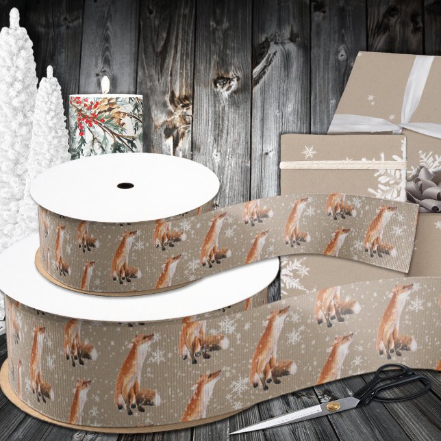 Rustic Kraft Elegant Snowy Red Fox Grosgrain Ribbon (Rustic Kraft Elegant Snowy Red Fox Grosgrain Ribbon In 1.5 and 3 Inch Widths)