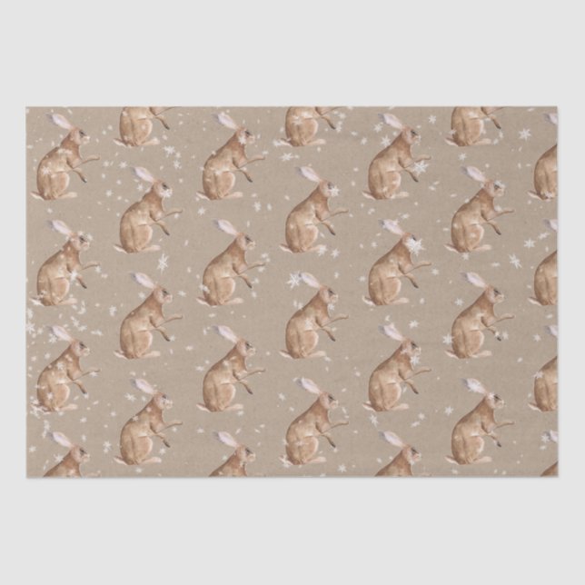 Rustic Kraft Elegant Snowy Winter Animals Hare Tissue Paper (Front)