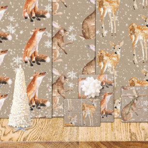 Rustic Kraft Elegant Snowy Winter Animals Wrapping Paper Sheet