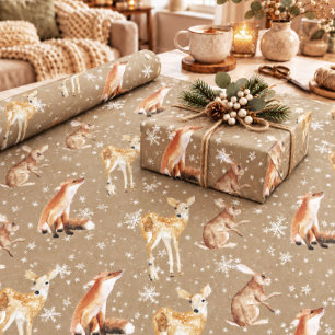 Rustic Kraft Elegant Winter Animals Large Scale Wrapping Paper