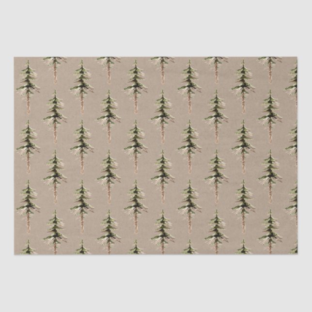 Rustic Kraft Elegant Woodland Forest Pine Tree Tissue Paper (Front)