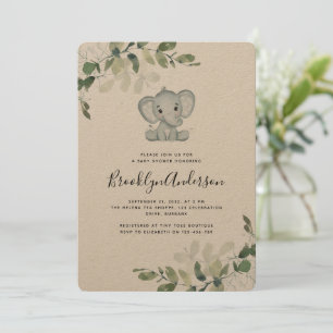 Rustic Kraft Elephant Eucalyptus Baby Shower Invitation
