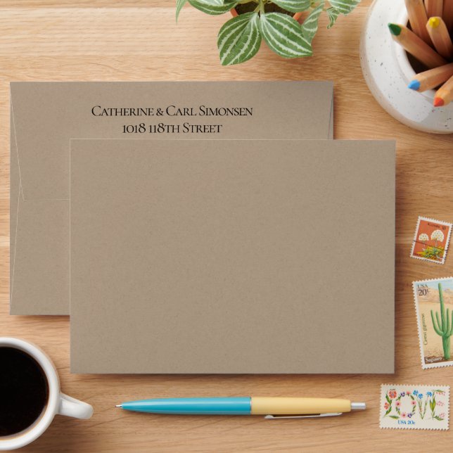 Rustic Kraft Envelope Name Address Back Flap (Desk)